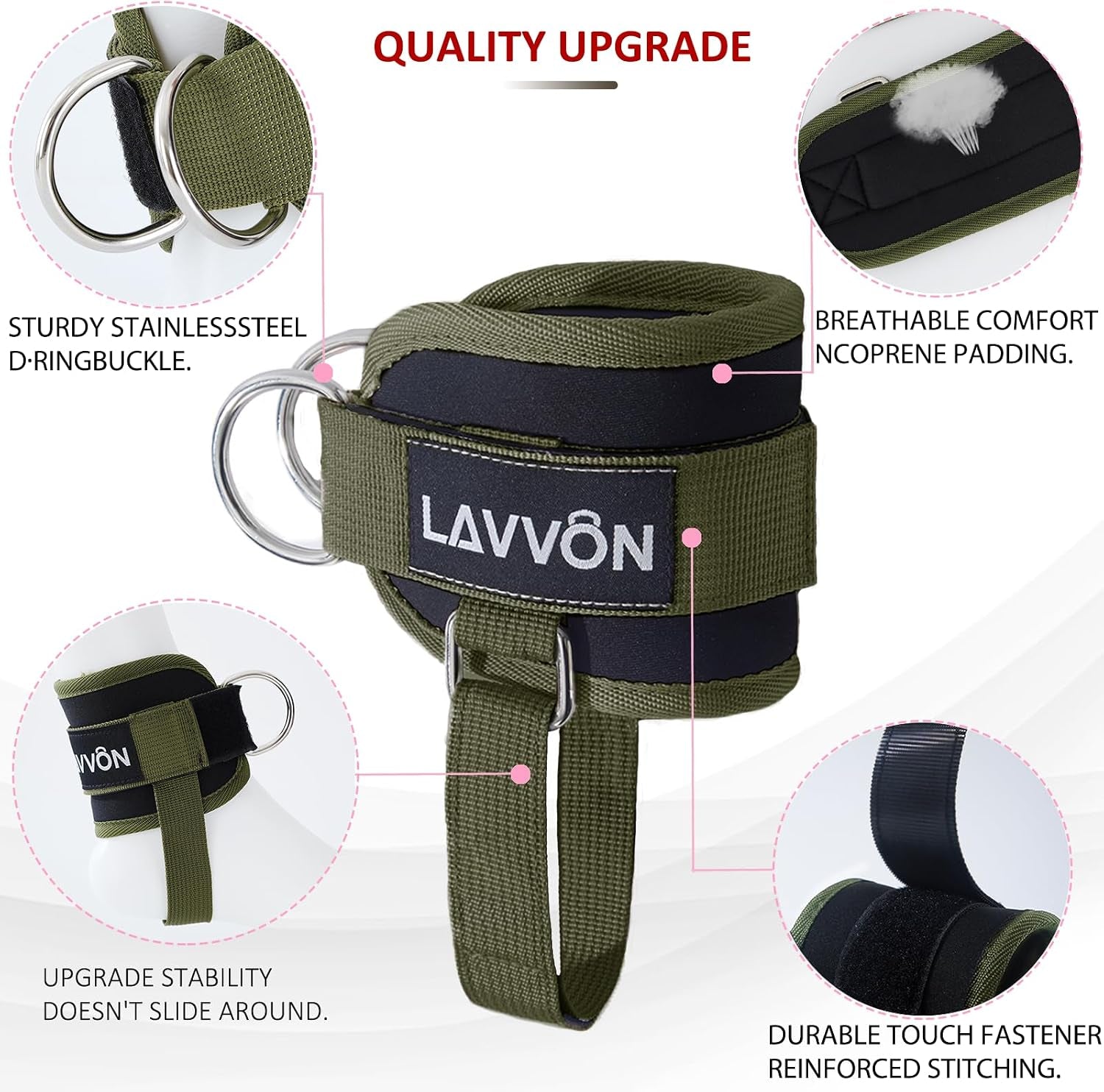 Ankle Straps for Cable Machines Kickbacks - Glute Workout Cuffs Padded | Adjustable Comfort Attachments for Gym Accessories Ankle Cuff Cable Machine Glute Kick Back Straps-Women Leg Extensions/Curls