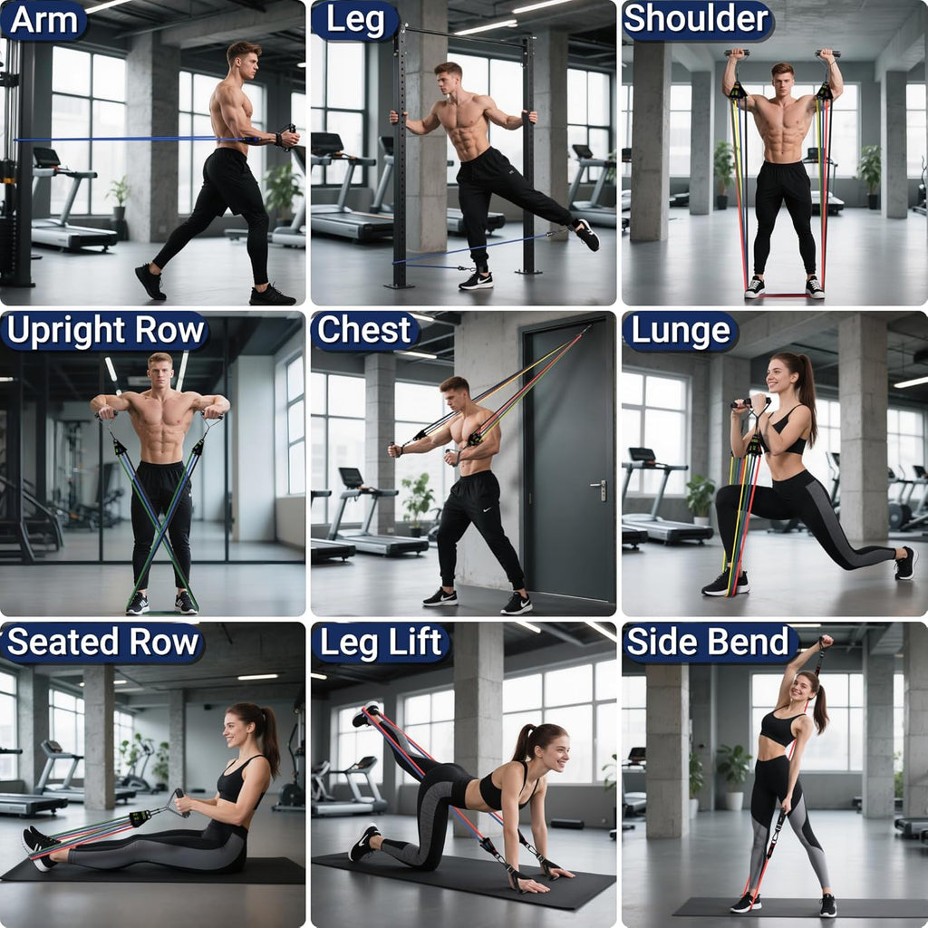 Resistance Bands Set with Handles for Men Women, Exercise Bands,150/300 LBS | Yoga Gym Fitness Bands, Workout Poster, Door Anchor, Ankle Straps, Home Gym Fitness Equipment, Weight Building Kit