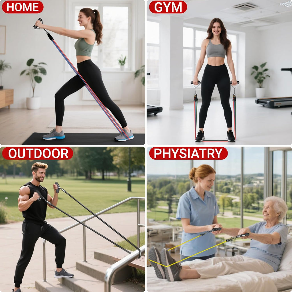 Resistance Bands Set with Handles for Men Women, Exercise Bands,150/300 LBS | Yoga Gym Fitness Bands, Workout Poster, Door Anchor, Ankle Straps, Home Gym Fitness Equipment, Weight Building Kit