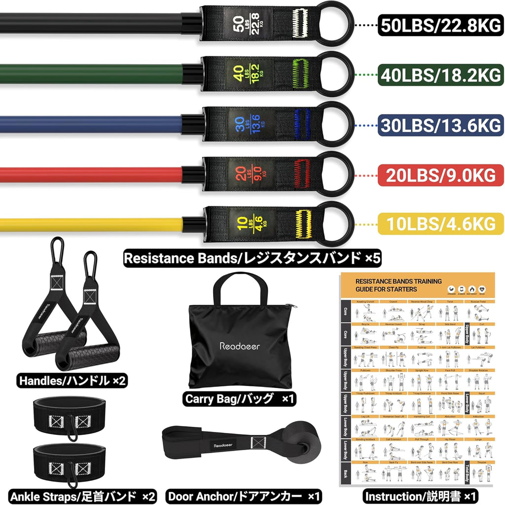 Resistance Bands Set with Handles for Men Women, Exercise Bands,150/300 LBS | Yoga Gym Fitness Bands, Workout Poster, Door Anchor, Ankle Straps, Home Gym Fitness Equipment, Weight Building Kit