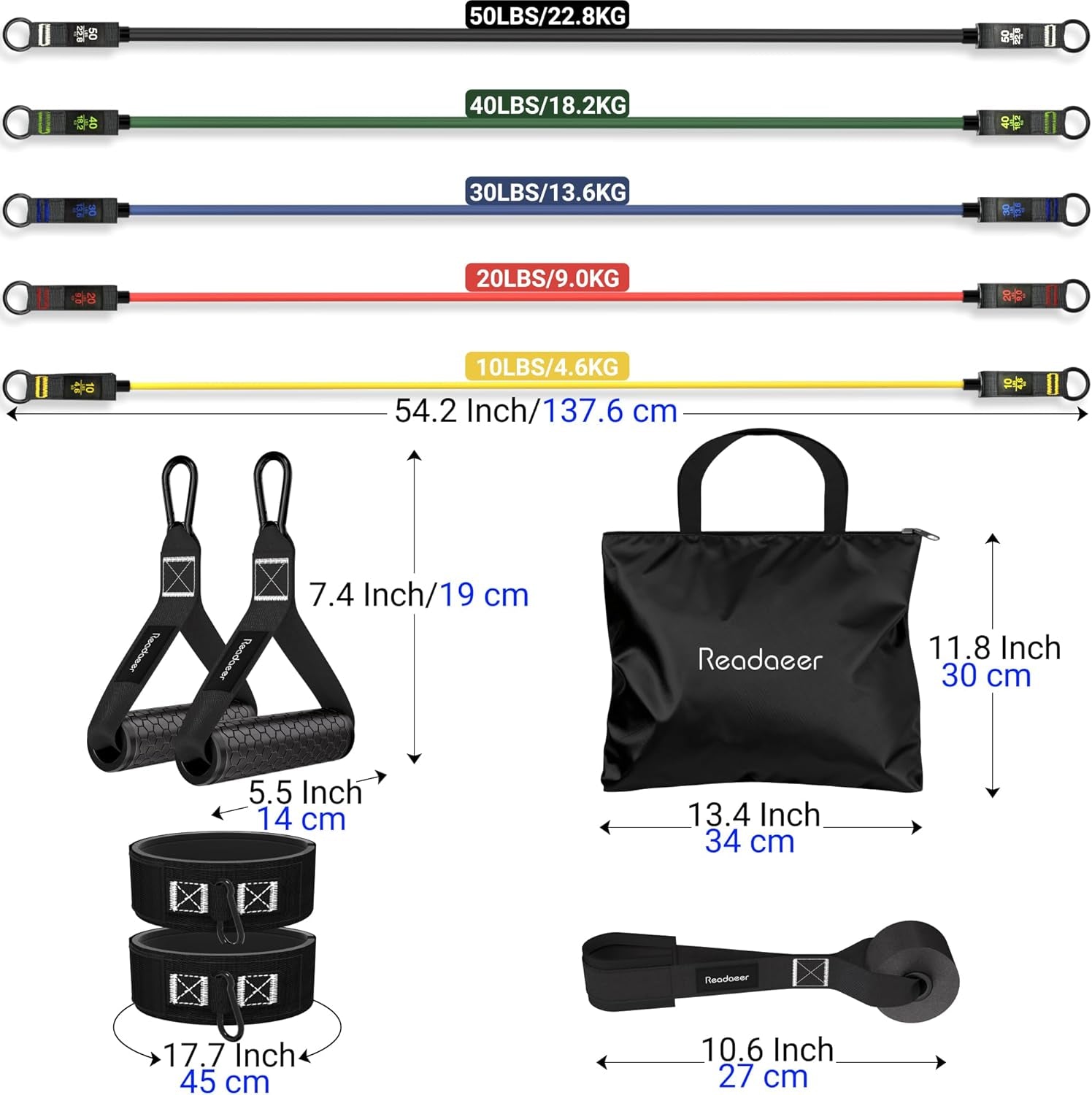 Resistance Bands Set with Handles for Men Women, Exercise Bands,150/300 LBS | Yoga Gym Fitness Bands, Workout Poster, Door Anchor, Ankle Straps, Home Gym Fitness Equipment, Weight Building Kit