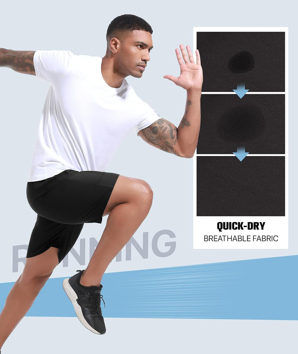 Mens Gym Shorts 7" Quick Dry Sports Running Short with Zip Pockets