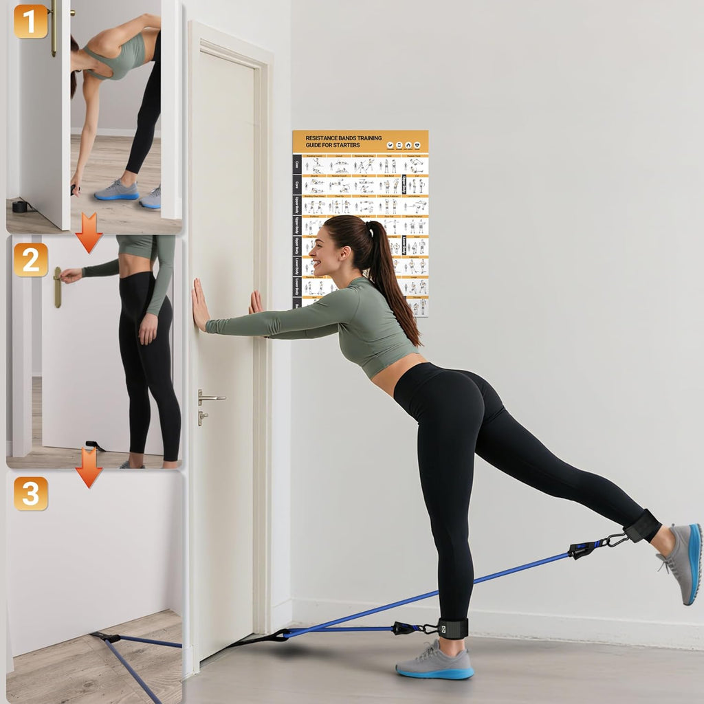 Resistance Bands Set with Handles for Men Women, Exercise Bands,150/300 LBS | Yoga Gym Fitness Bands, Workout Poster, Door Anchor, Ankle Straps, Home Gym Fitness Equipment, Weight Building Kit