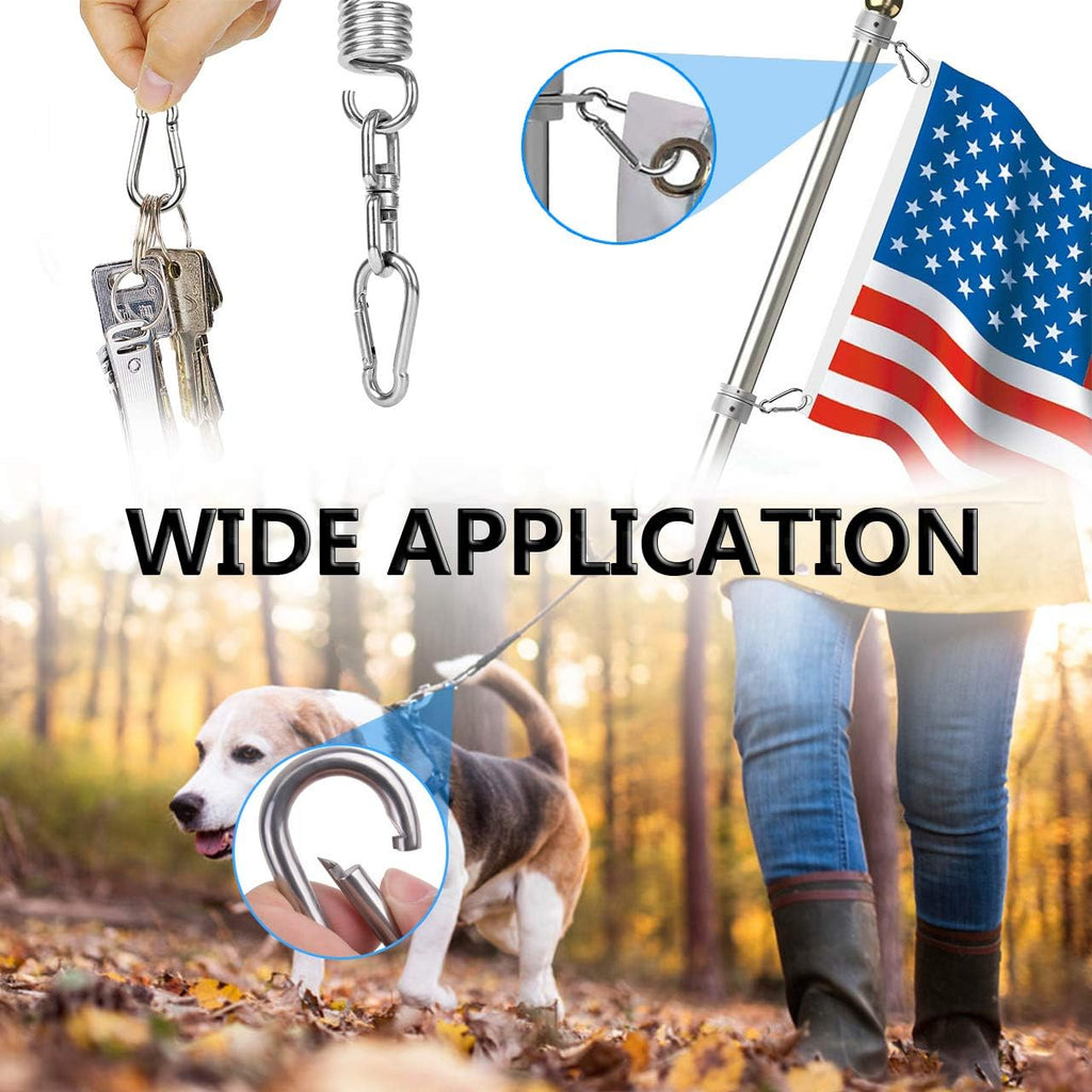 Spring Snap Hooks, 304 Stainless Steel Metal Clip Heavy Duty Rope Connector Small Snap Clamp Key Chain Link Buckle for Hammock Swing Set Outdoor Travel Camping Fishing Hiking