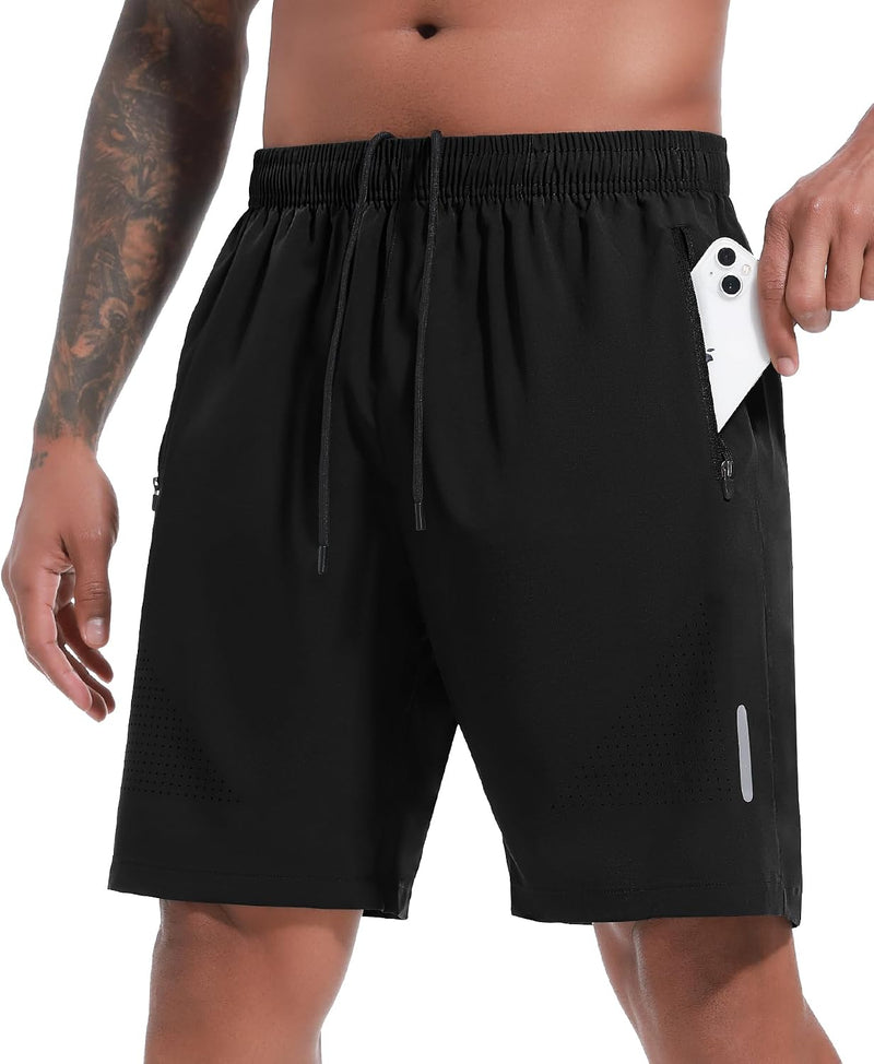 Mens Gym Shorts 7" Quick Dry Sports Running Short with Zip Pockets