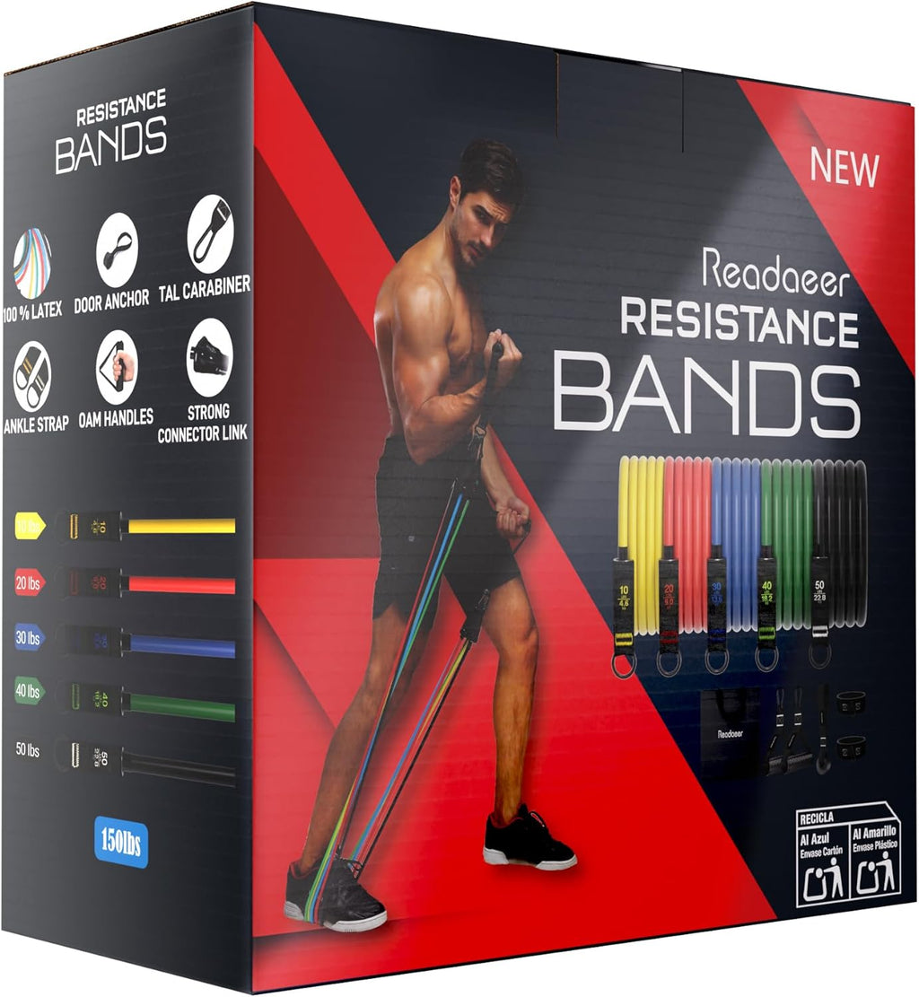 Resistance Bands Set with Handles for Men Women, Exercise Bands,150/300 LBS | Yoga Gym Fitness Bands, Workout Poster, Door Anchor, Ankle Straps, Home Gym Fitness Equipment, Weight Building Kit