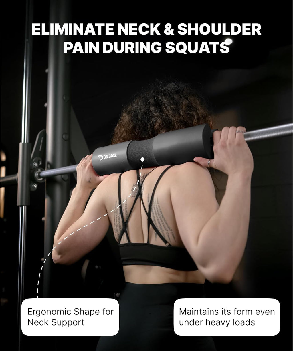 Barbell Pad for Hip Thrust, Squat & Lunges - Non-Slip Thick Foam Cushion for Neck and Back Support with Two Straps - Hip Thrust Pad for Leg Day - Fits All Olympic Bars and Smith Machine