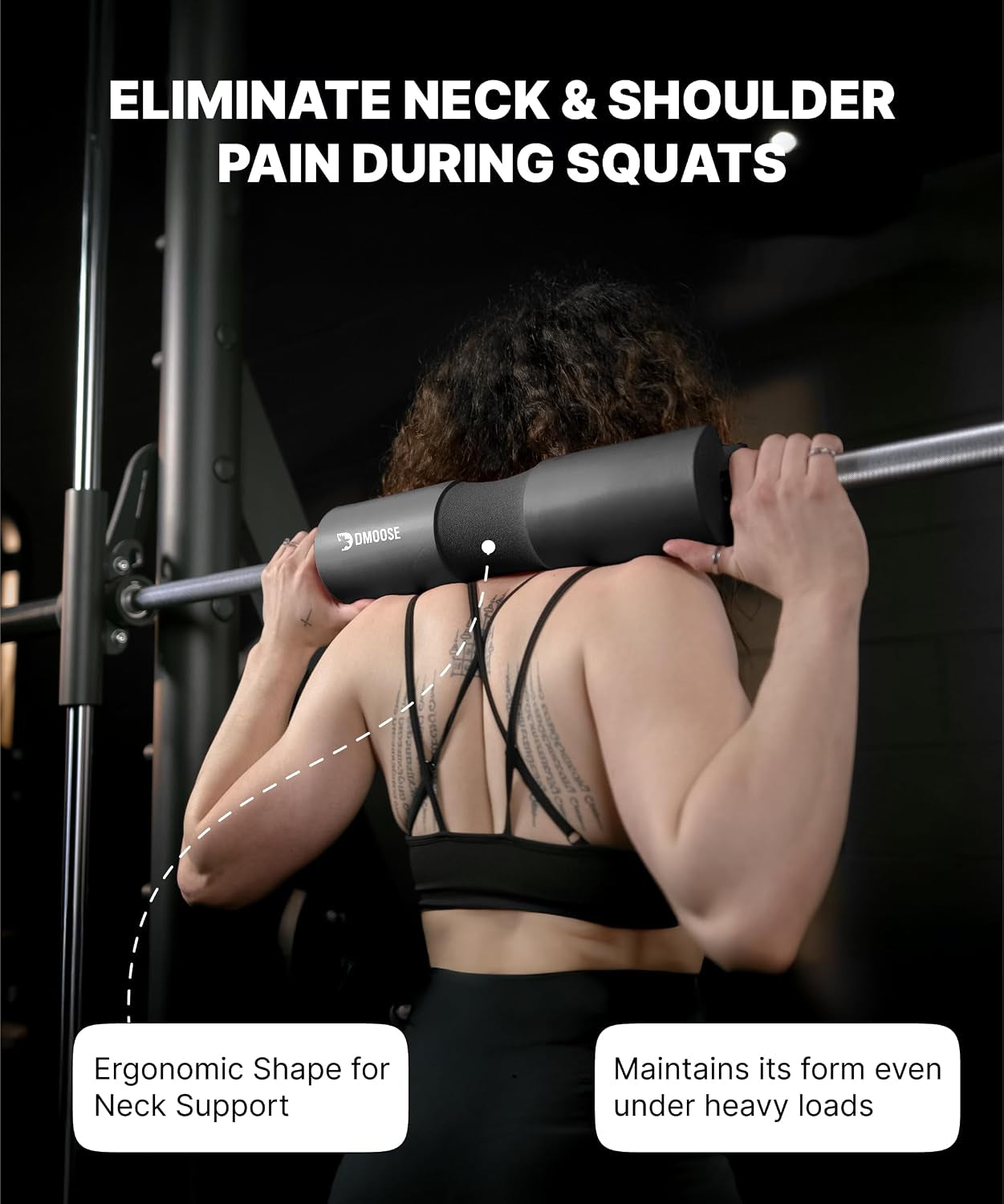 Barbell Pad for Hip Thrust, Squat & Lunges - Non-Slip Thick Foam Cushion for Neck and Back Support with Two Straps - Hip Thrust Pad for Leg Day - Fits All Olympic Bars and Smith Machine