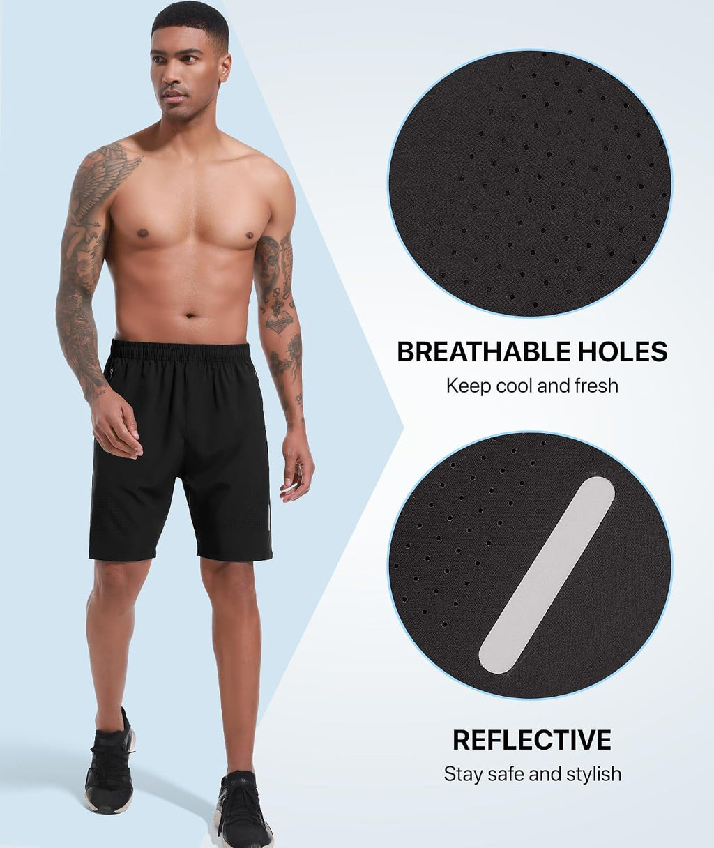 Mens Gym Shorts 7" Quick Dry Sports Running Short with Zip Pockets