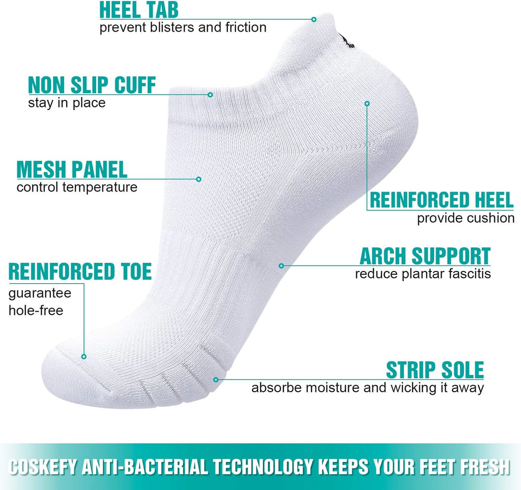 Sports Ankle Socks Thick Cushion Cotton Low Cut Running Athletic Socks for Men Women (6 Pairs)