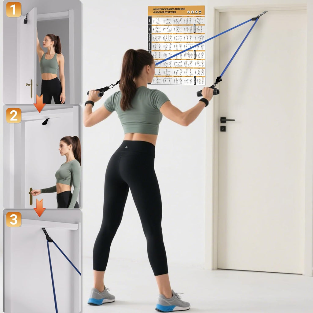 Resistance Bands Set with Handles for Men Women, Exercise Bands,150/300 LBS | Yoga Gym Fitness Bands, Workout Poster, Door Anchor, Ankle Straps, Home Gym Fitness Equipment, Weight Building Kit